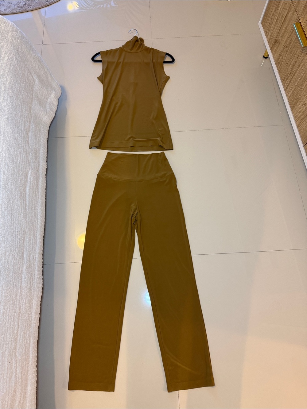 Norma Kamali Olive Green Sleeveless Top & Wide-Leg Pants Set